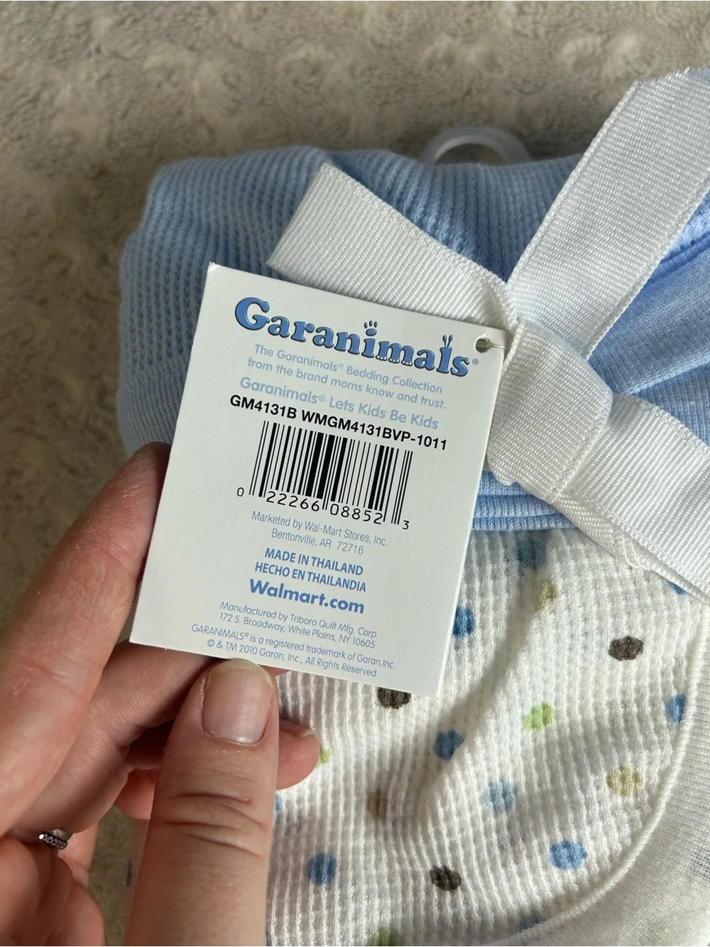 Garanimals Thermal Baby Blanket Set Waffle Weave Blue White Polka Dots Green
